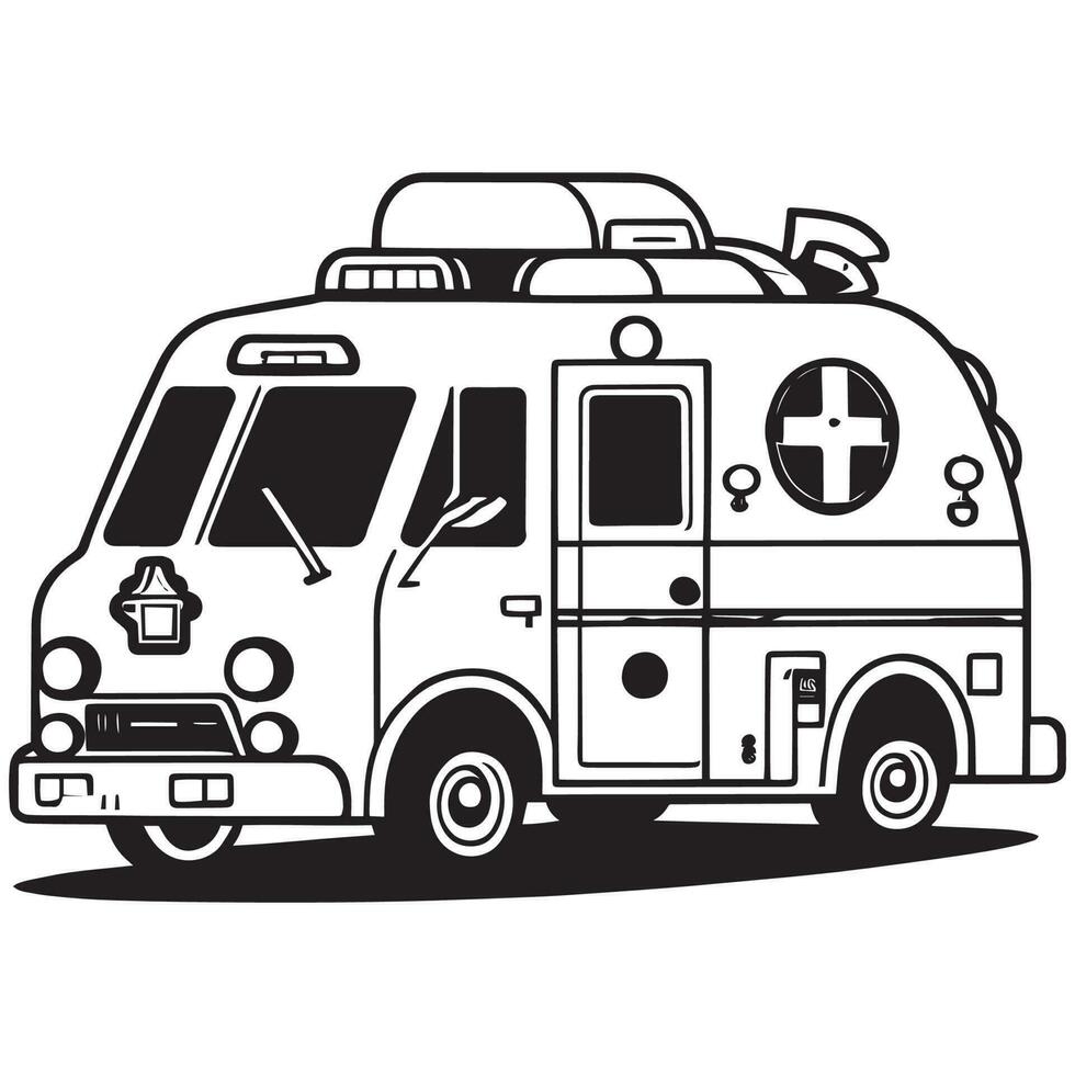 esta es un ambulancia vector clipart, ambulancia línea arte, negro y blanco ambulancia.