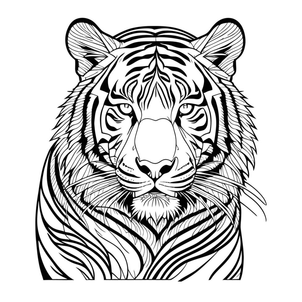 This is a Tiger Vector Logo Concept, Tiger Vector Clipart. Line art Tiger Vector Illustration.
