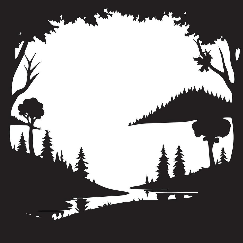 Vector Tree Silhouette, Forest vector Silhouette, Black and white Tree and Forest Silhouette.