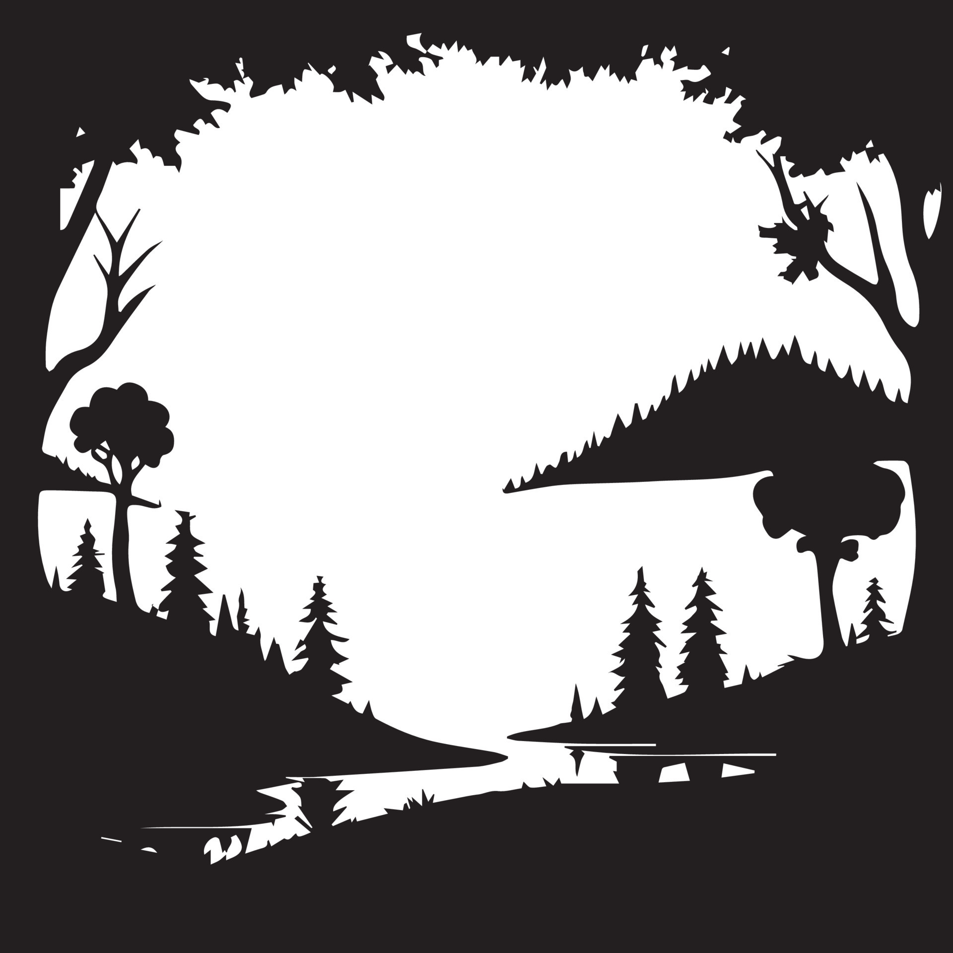 Vector Tree Silhouette, Forest vector Silhouette, Black and white Tree