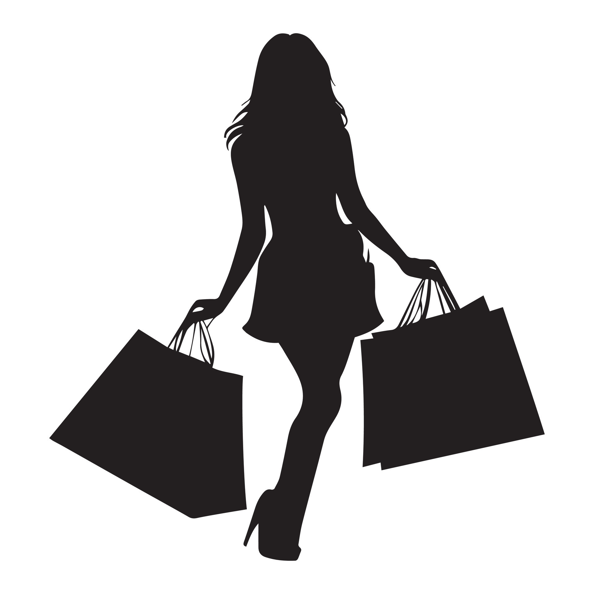 A Happy Shopping Girl With a Lot of Shopping bag vector silhouette