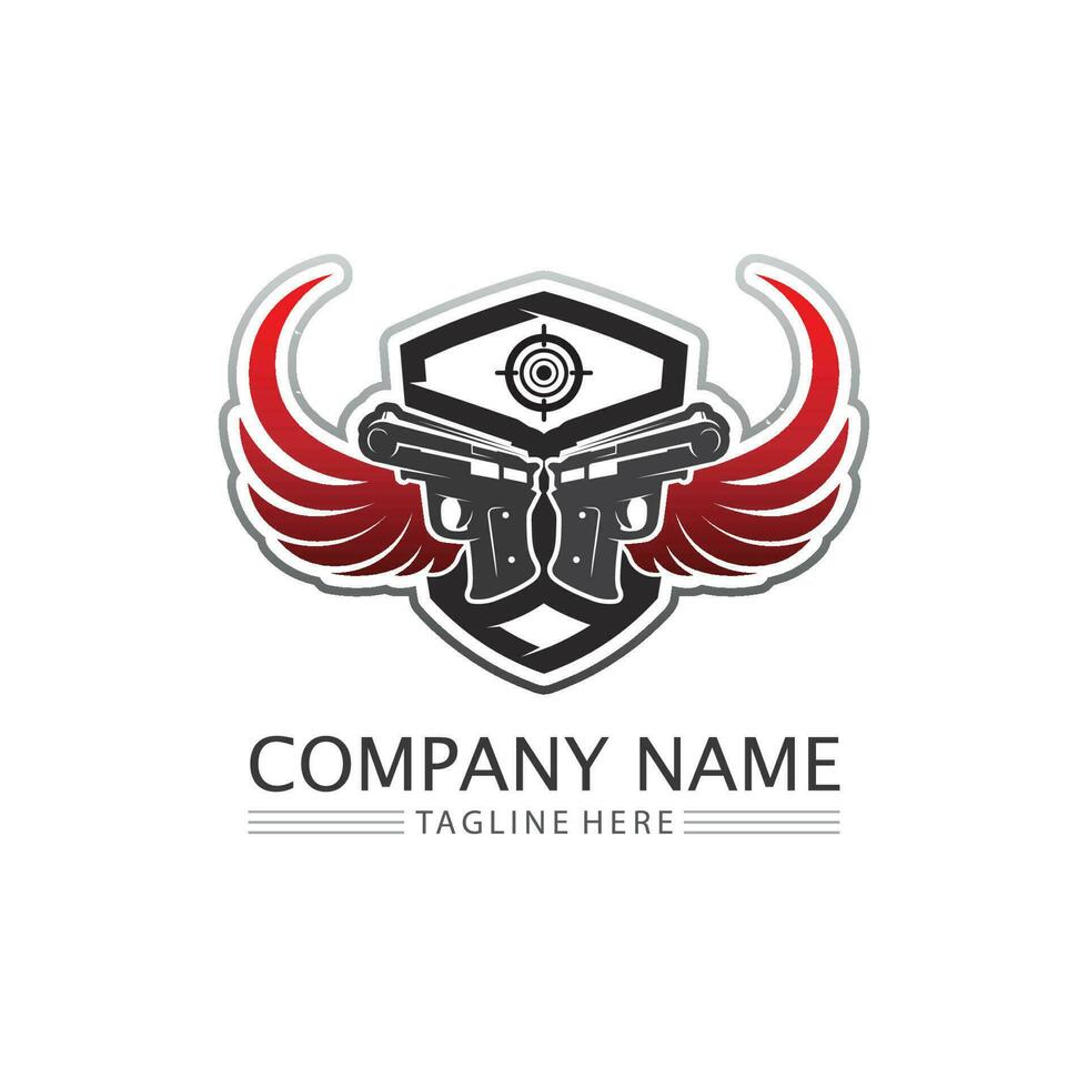 Gun logo and Army soldier sniper shot vector Design Illustration military shot revolver