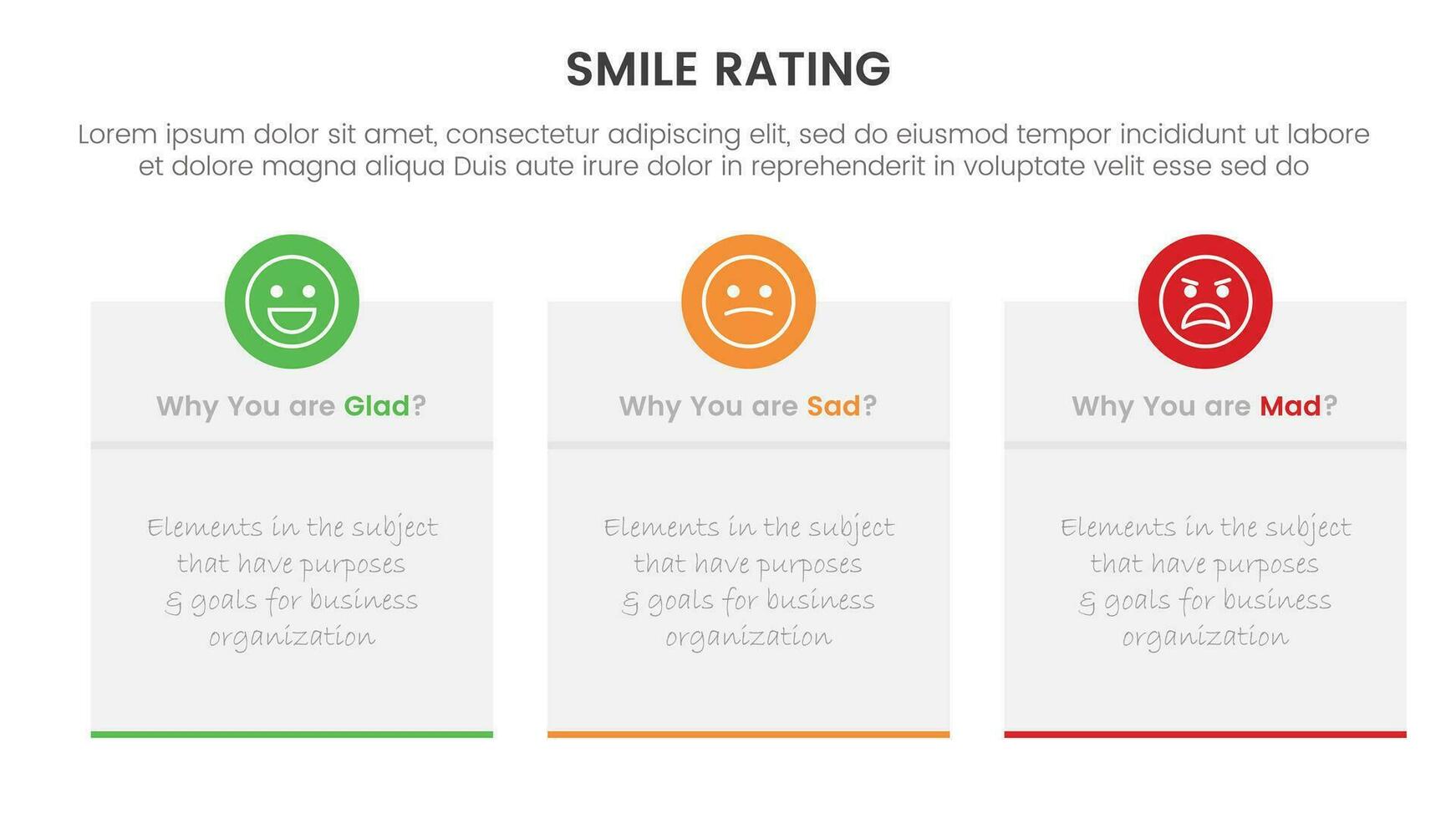 smile rating with 3 box template infographic concept with rectangle box symmetric for slide presentation with flat icon style vector