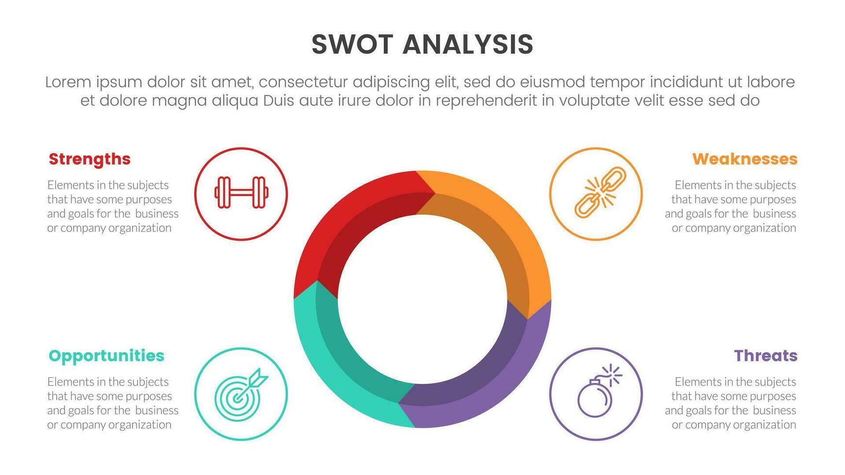 empollón análisis concepto con grande circulo centrar y equilibrar icono para infografía modelo bandera con cuatro punto lista información vector