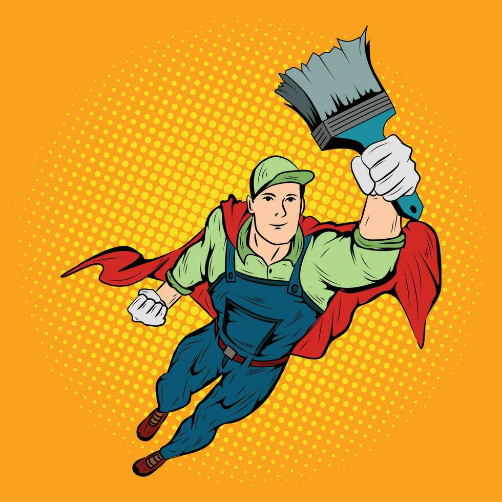 Super Hero Painter vector, Pop Art Comic Super Hero Painter Vector Stock Illustration