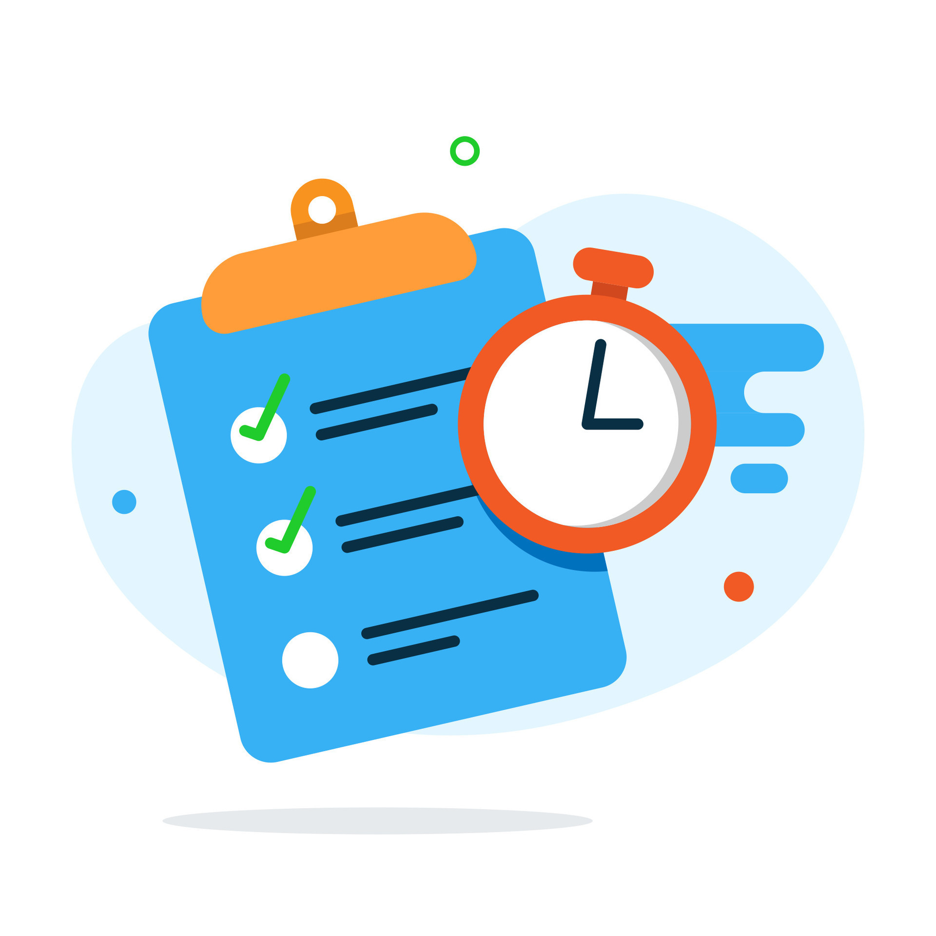 checklist, paper test with timer, exam concept illustration flat design