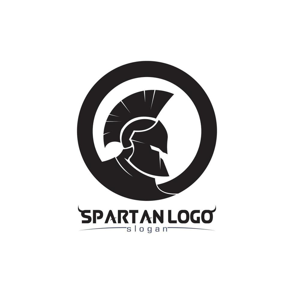 espartano logo negro gladiador y vector diseño casco y cabeza negro