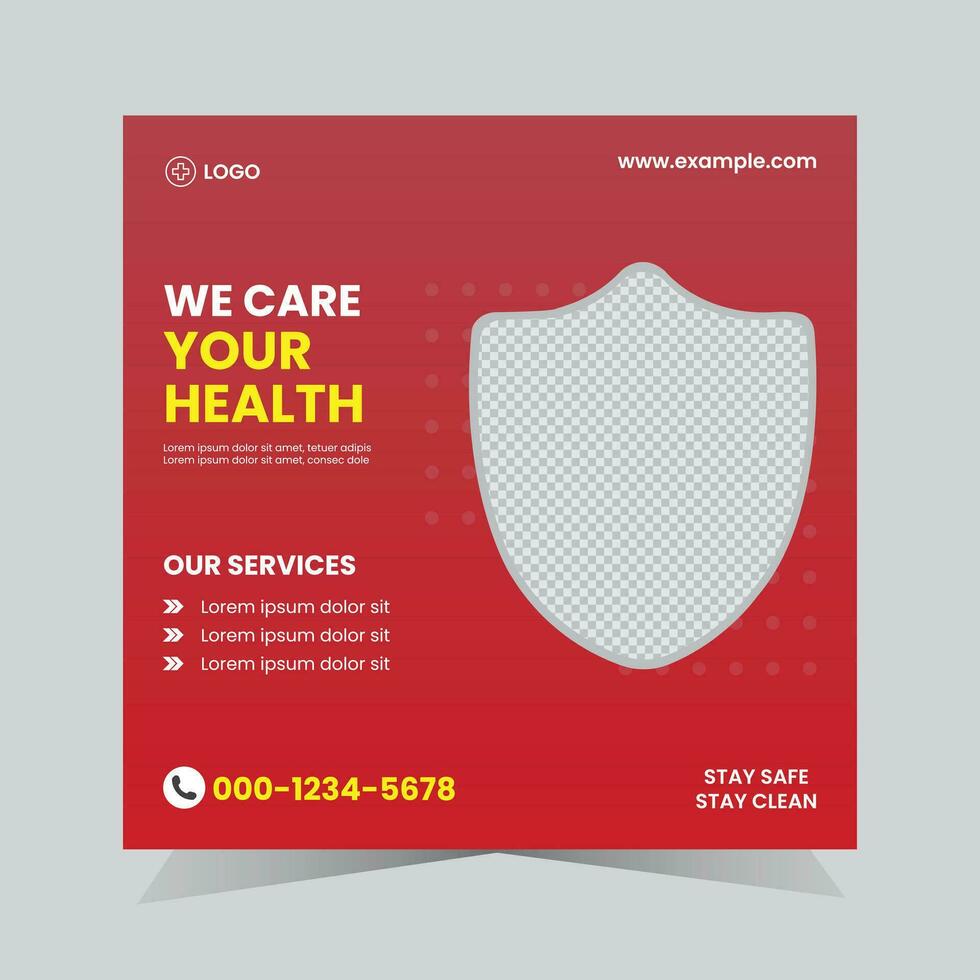Medical Health Social Media Template. Square Size. Fully Editable. vector