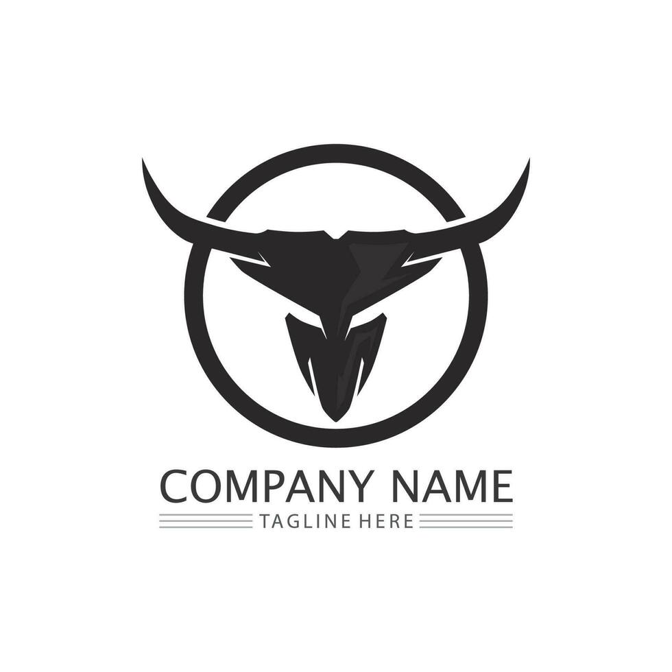 logotipo de toro de escudo abstracto, icono de logotipo de insignias de cuerno vector