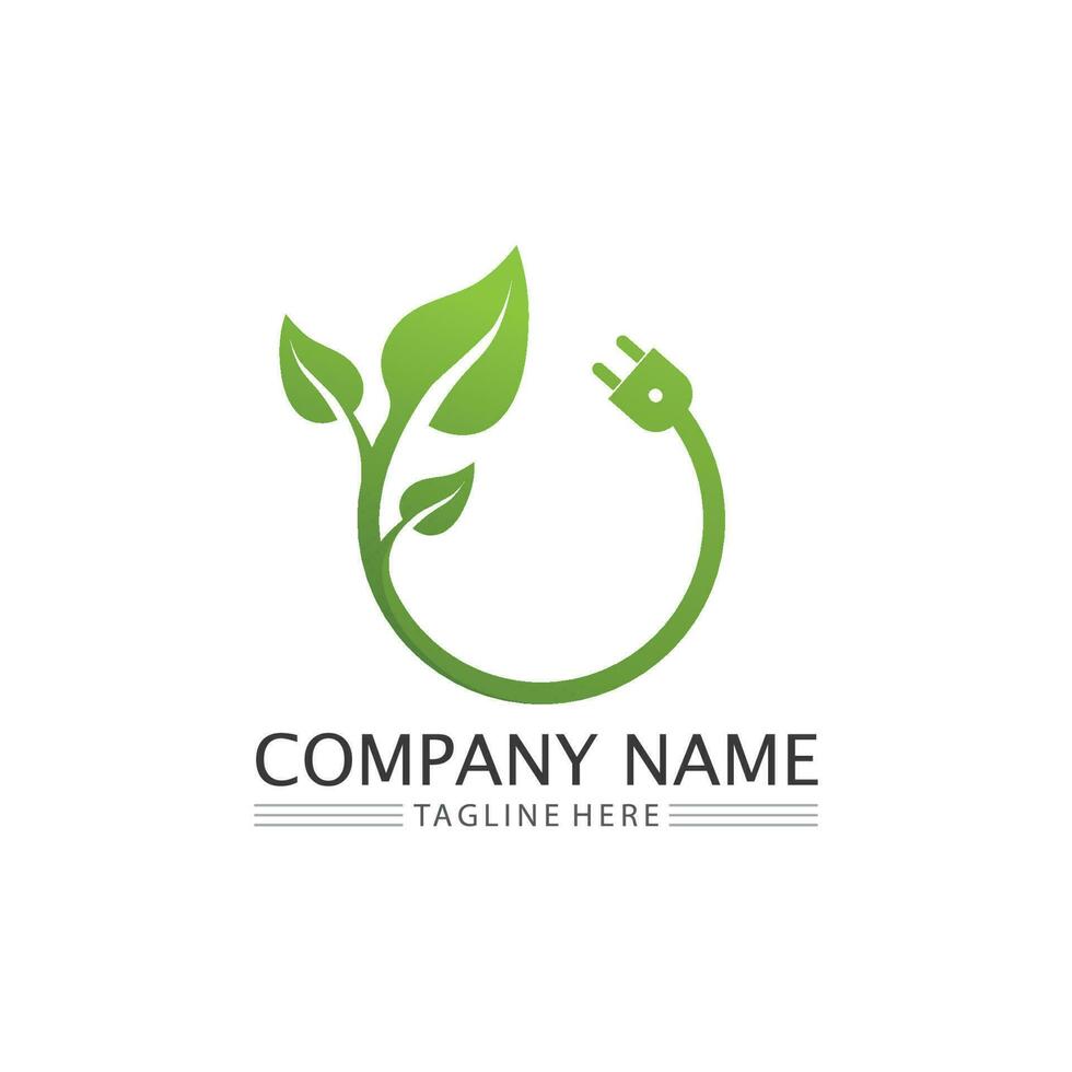 Tree leaf vector and green logo design friendly concept