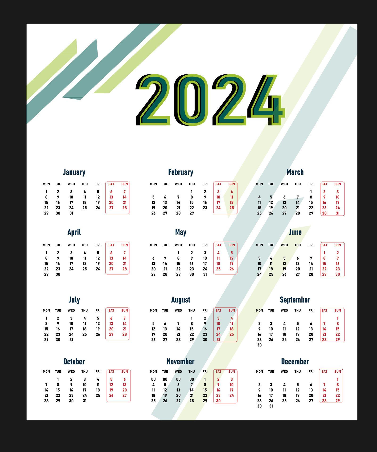 Unique and Creative Calendar Template 2024 24742712 Vector Art at Vecteezy