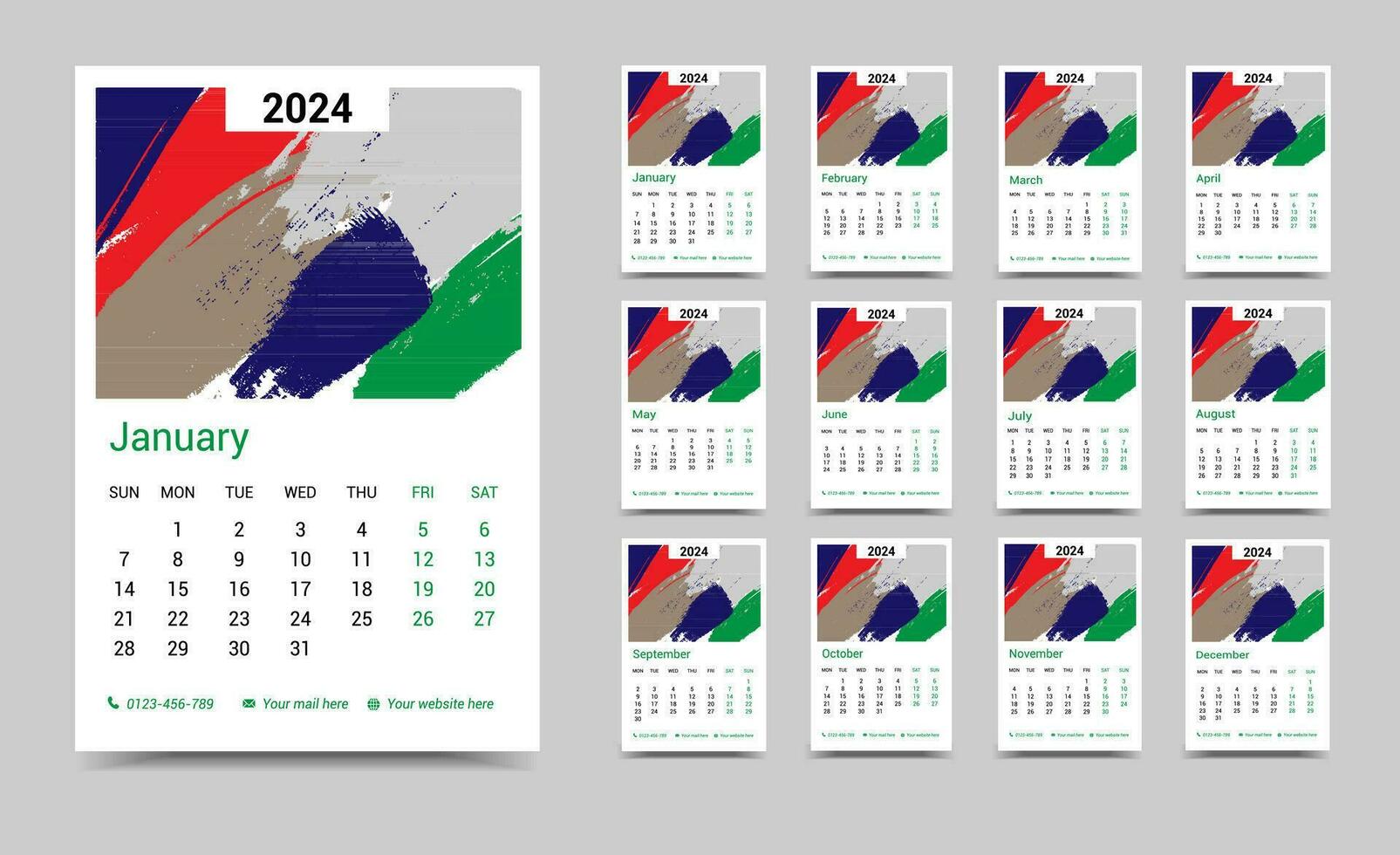 calendario diseño 2024 modelo vector