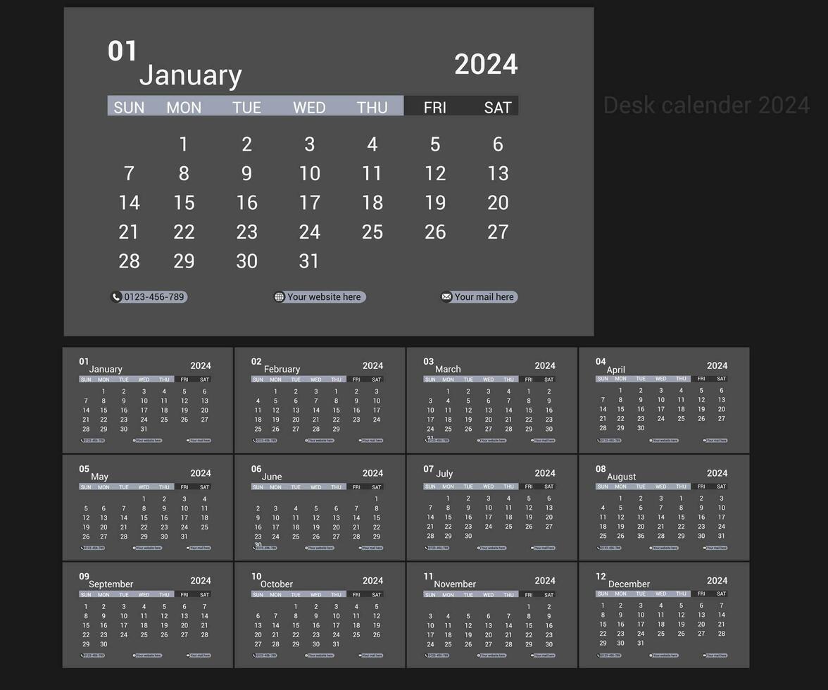 único y creativo calendario modelo 2024 vector