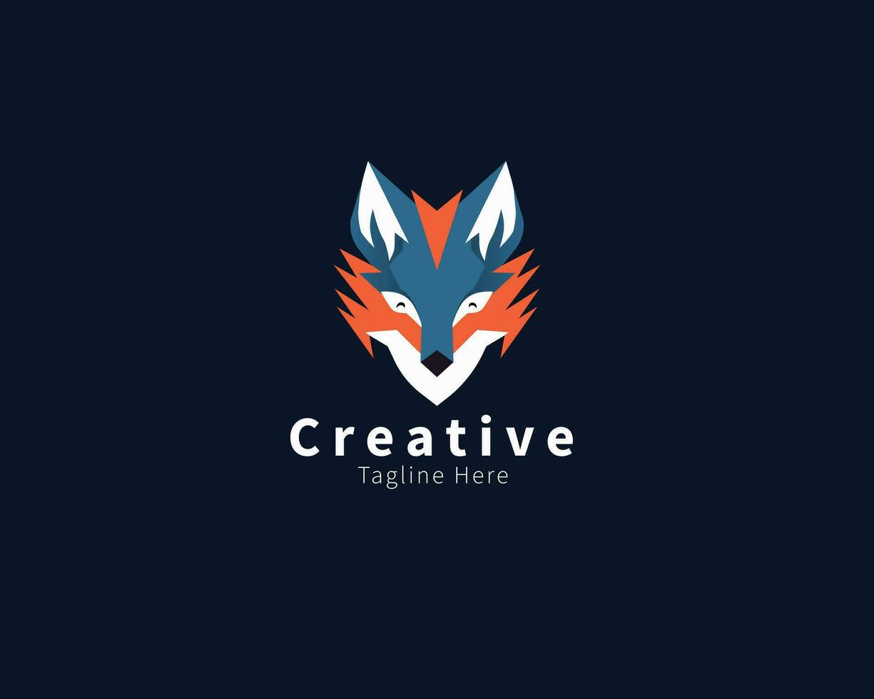 Fox Head logo design, simple abstract wolf face logo concept design template vector