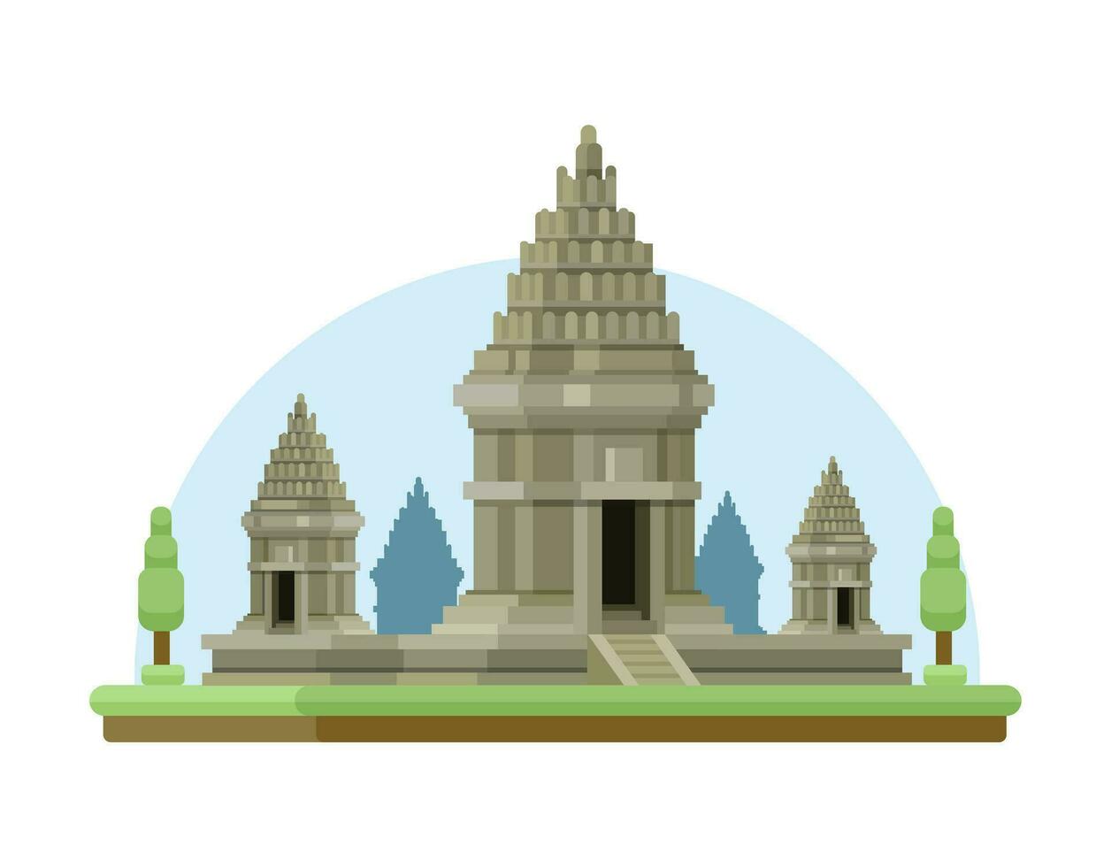 prambanan hindú templo desde del Sur Java, Indonesia plano diseño ilustración vector