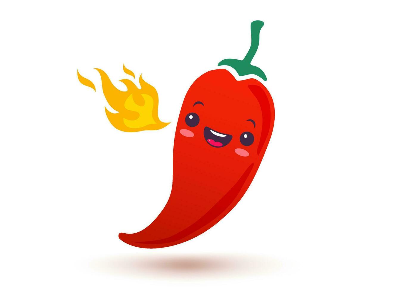 Vector illustration of a spicy chilli pepper with flame in kawaii style.