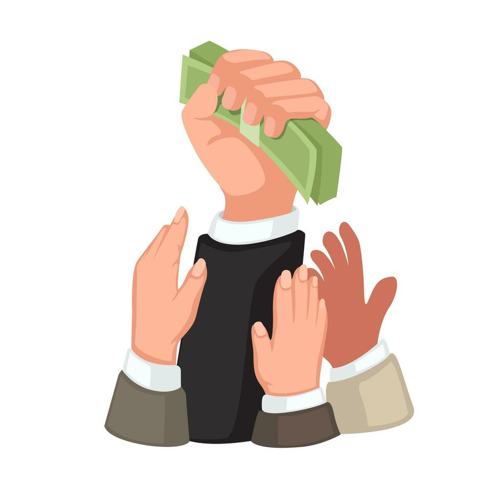 People Hands Fighting Each Other for Money. Business Metaphor Cartoon illustration Vector