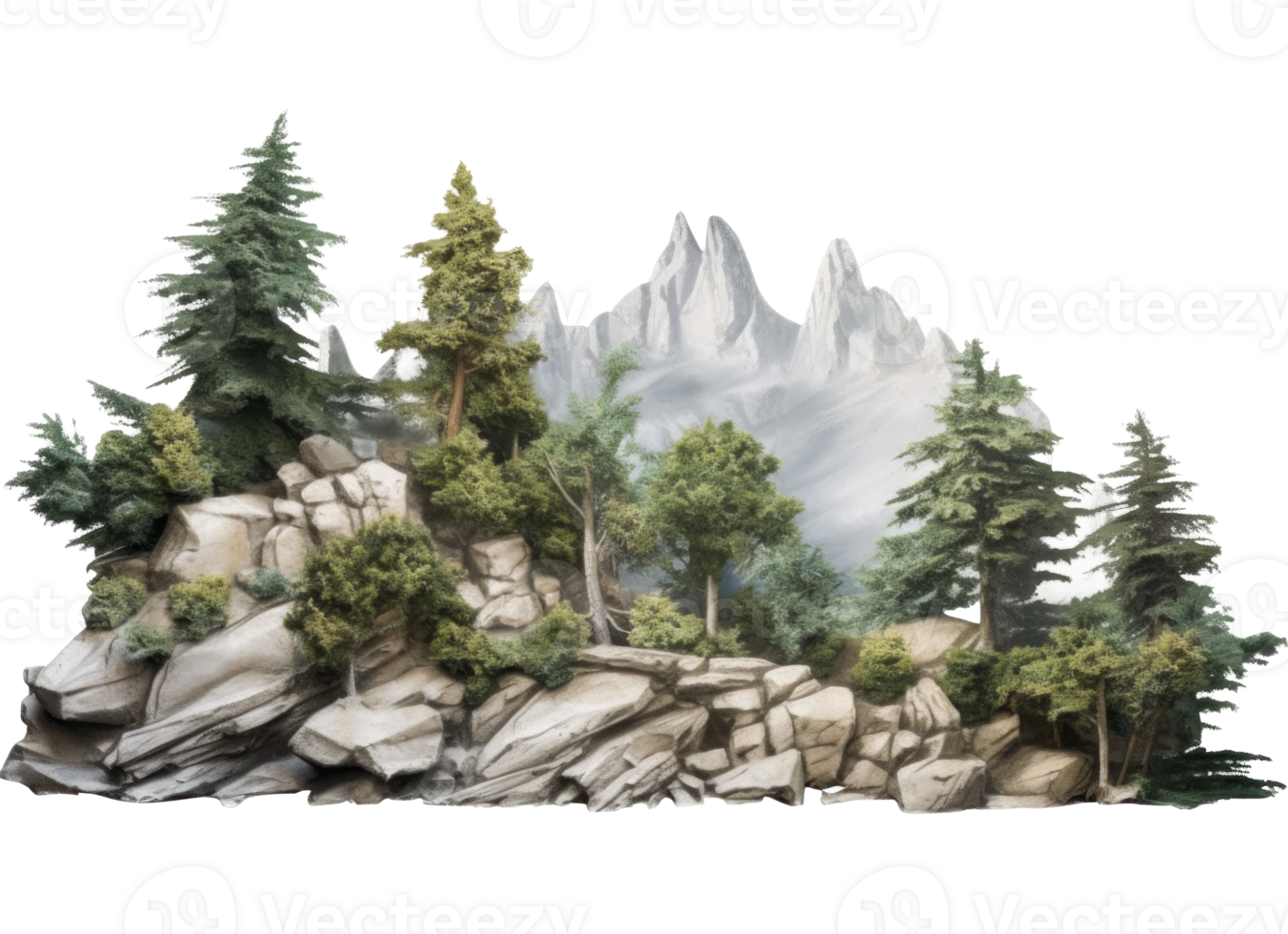 Tree and Rocks Isolated. Illustration png
