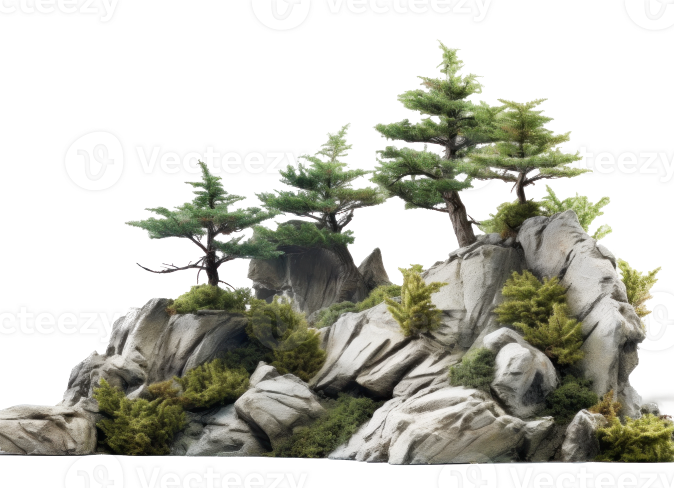 Tree and Rocks Isolated. Illustration png