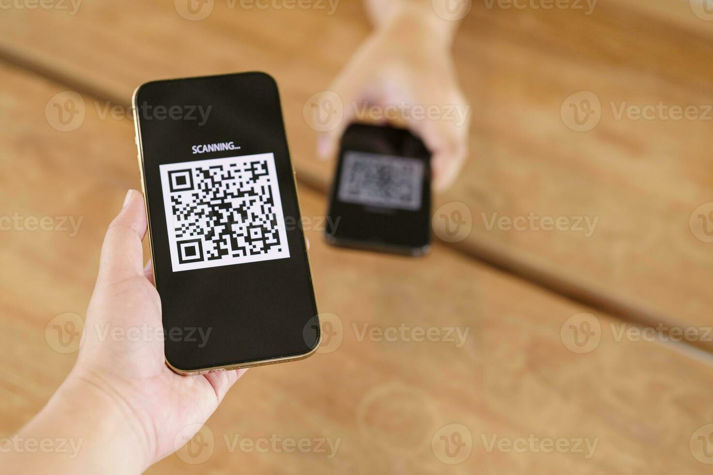 Qr code payment. E wallet. Man scanning tag accepted generate digital pay without money.scanning QR code online shopping cashless payment and verification technology concept. photo