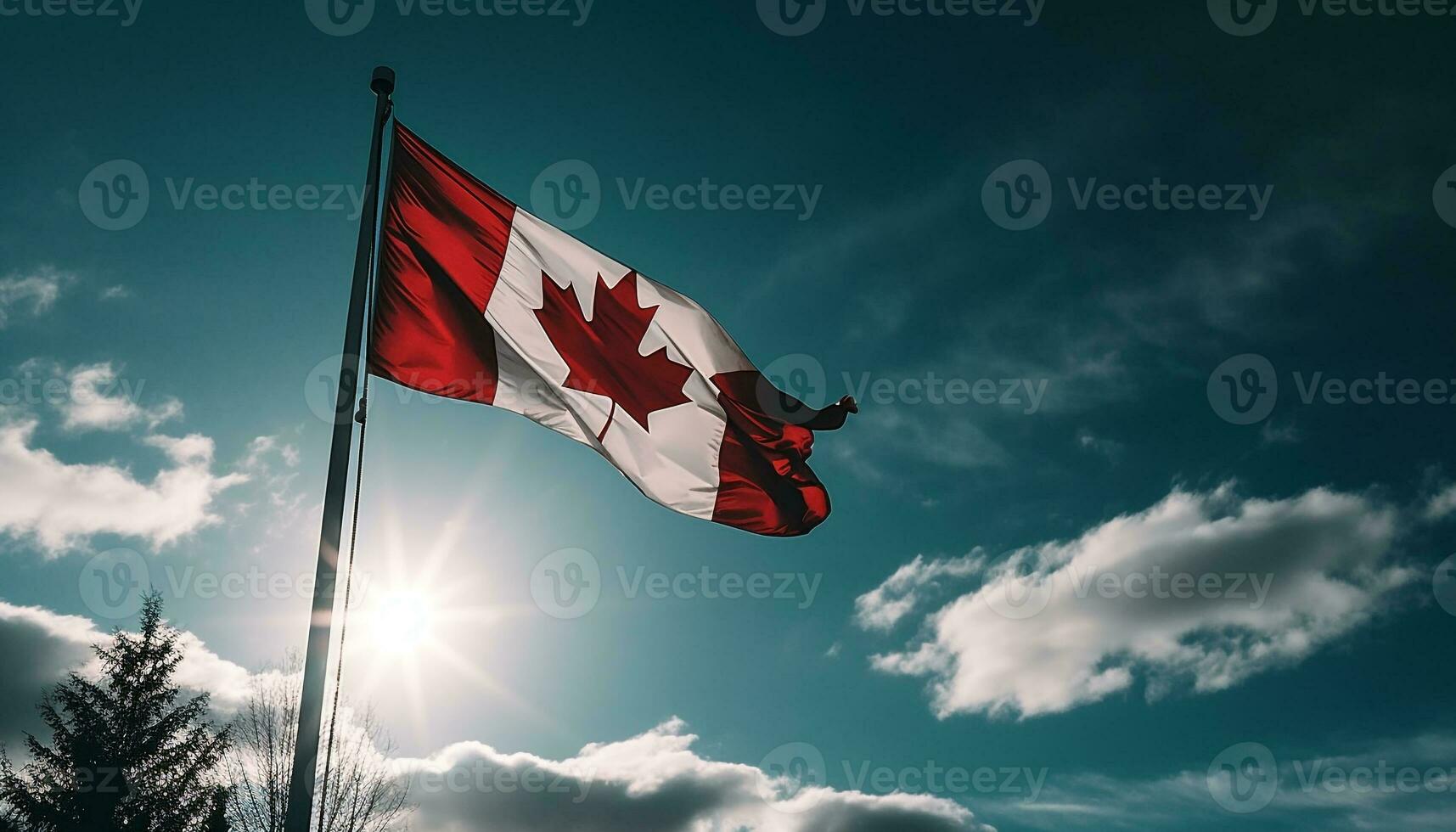 Patriotic men holding Canadian flag, waving with pride generated by AI photo