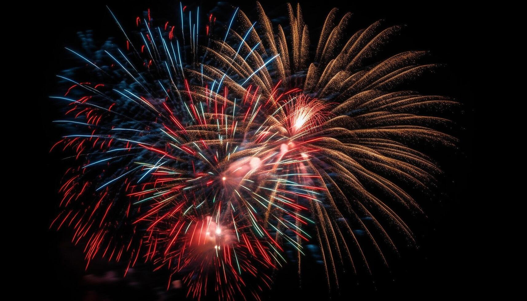 Fourth of July celebration exploding vibrant firework display generated by AI photo