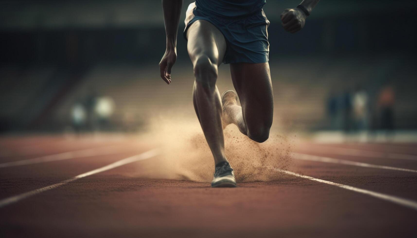 muscular atleta carreras de velocidad hacia victoria en pista generado por ai foto