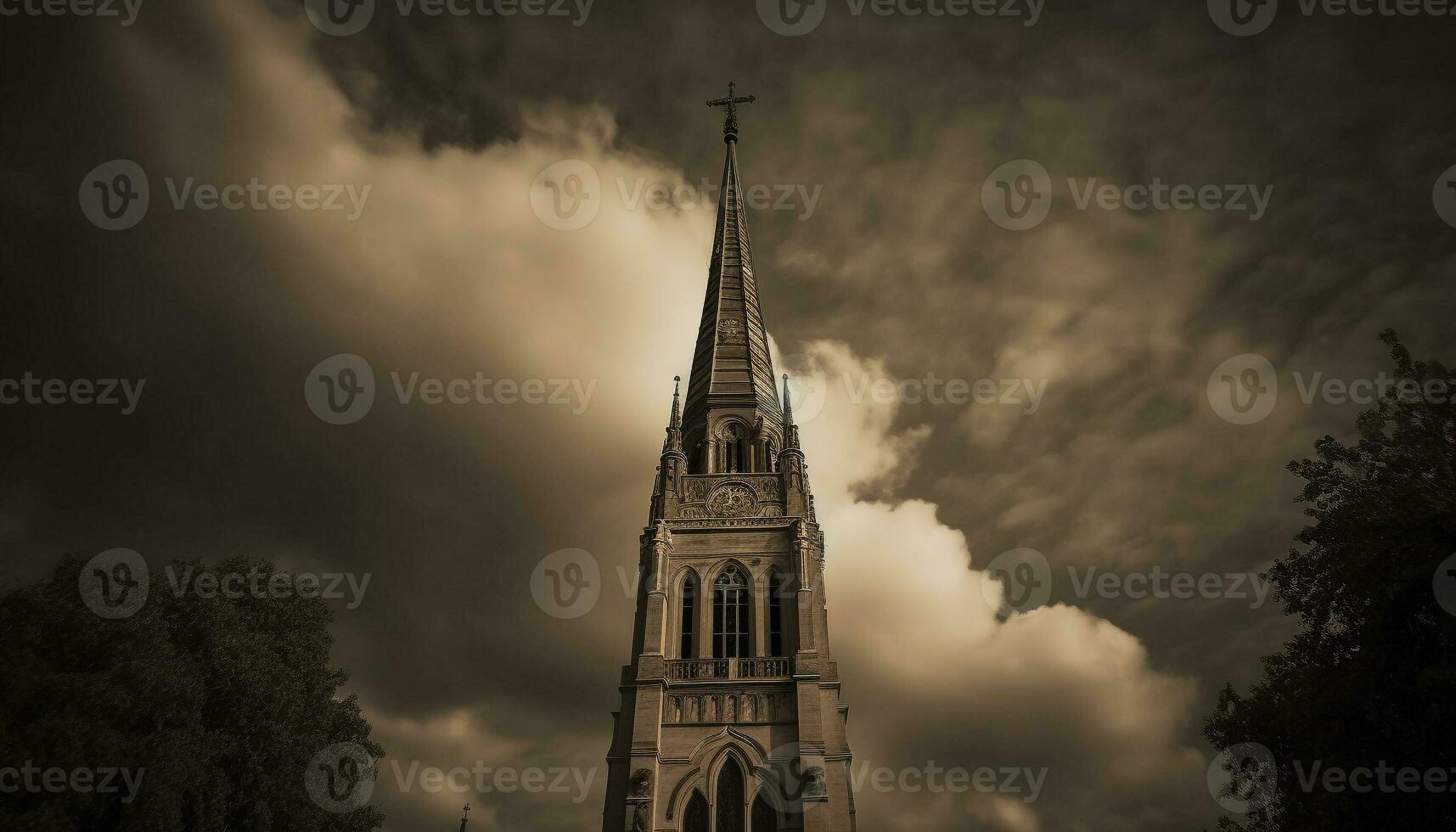Majestic silhouette of gothic chapel in nature generated by AI photo
