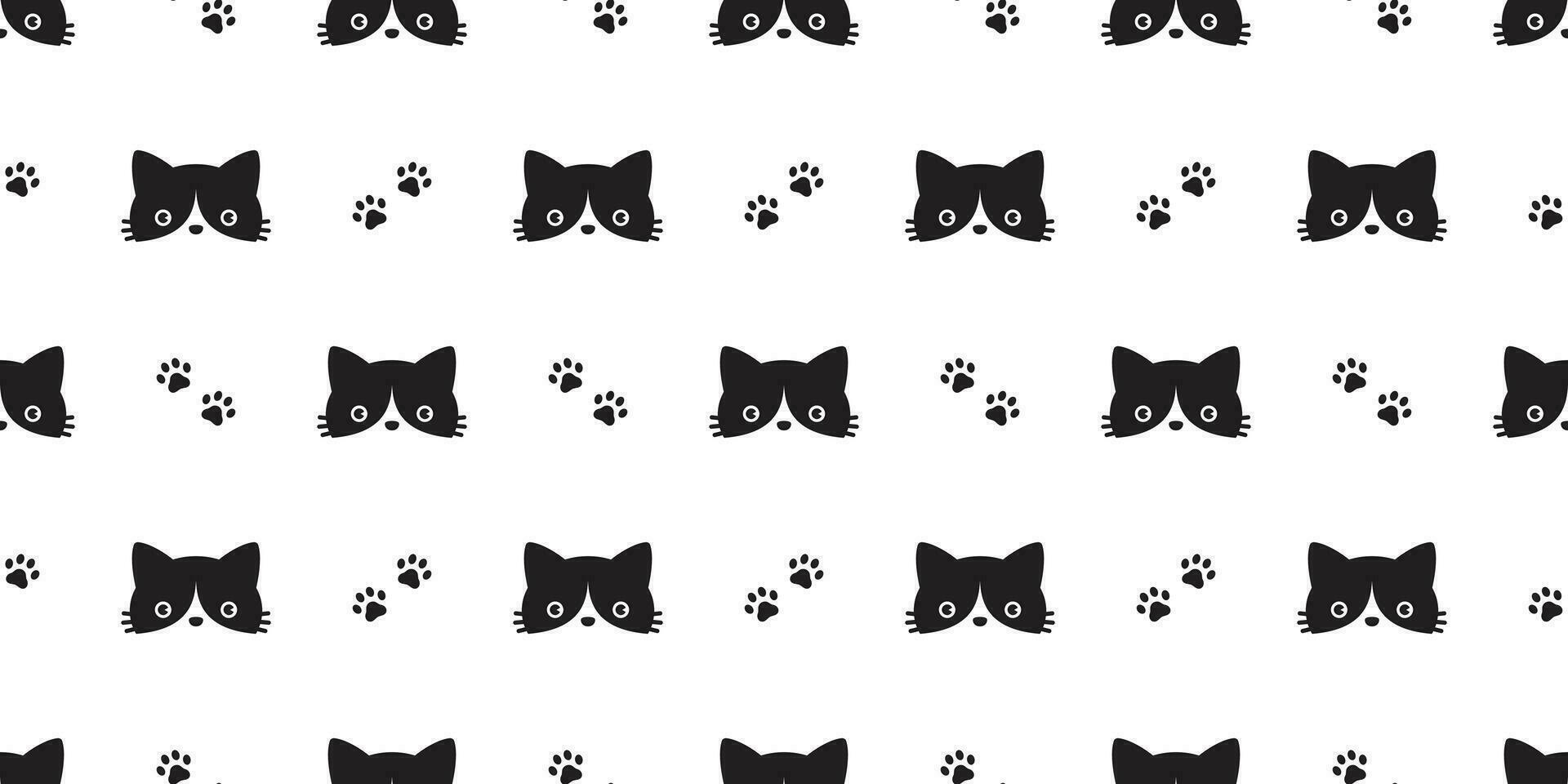 cat seamless pattern paw vector head calico black kitten scarf isolated repeat wallpaper cartoon tile background illustration