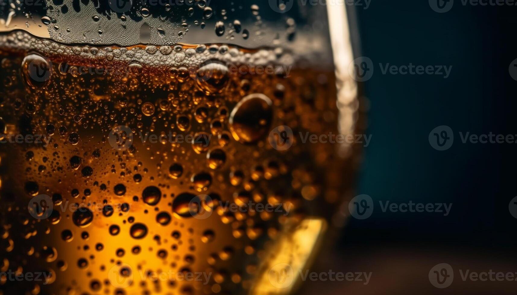 Frothy beer glass with golden bubbles pouring generated by AI photo