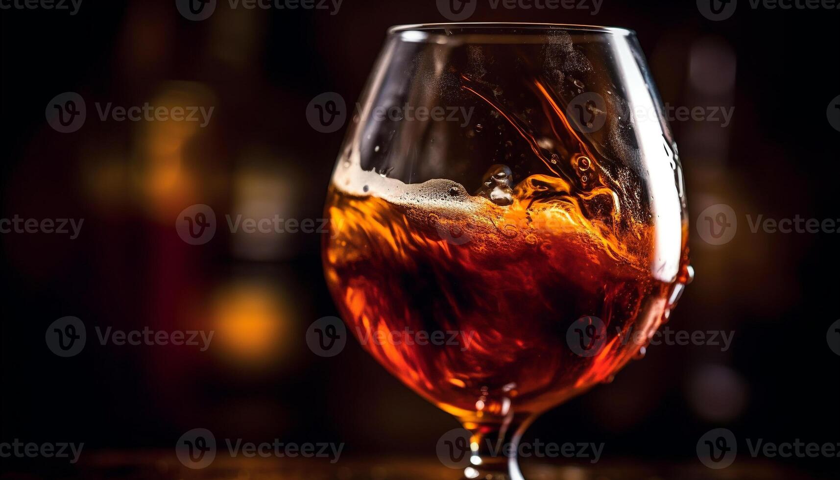 Luxury whiskey poured into elegant wineglass generated by AI photo