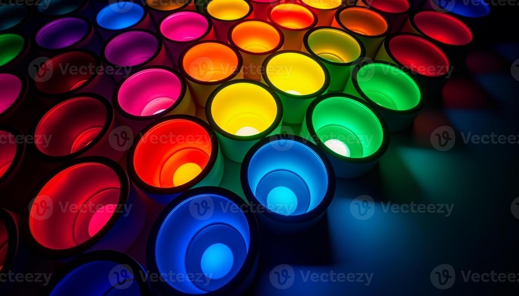 Glowing circles in multi colored pattern illuminate celebration generated by AI photo