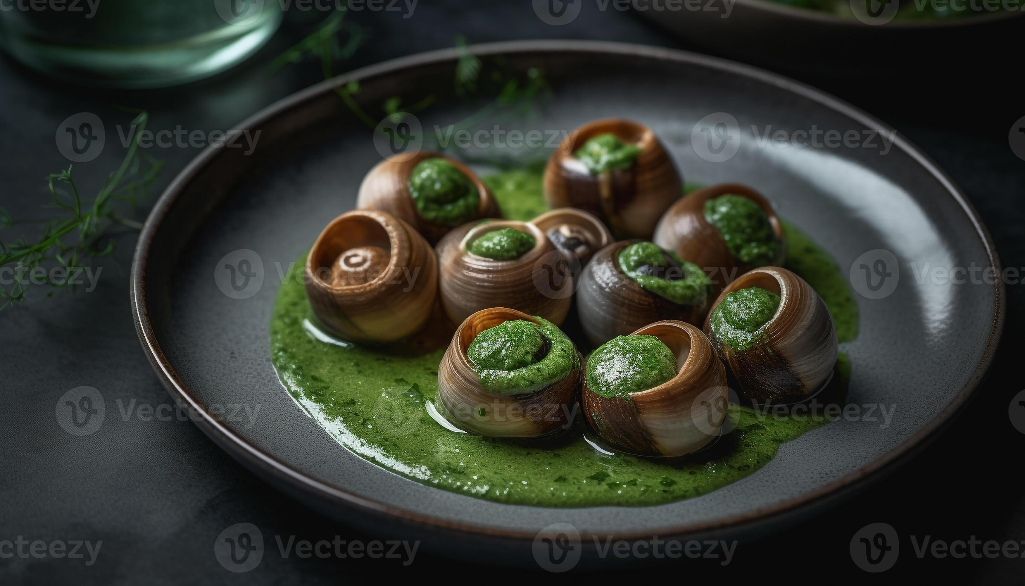 Healthy eating steamed escargot with garlic sauce generated by AI