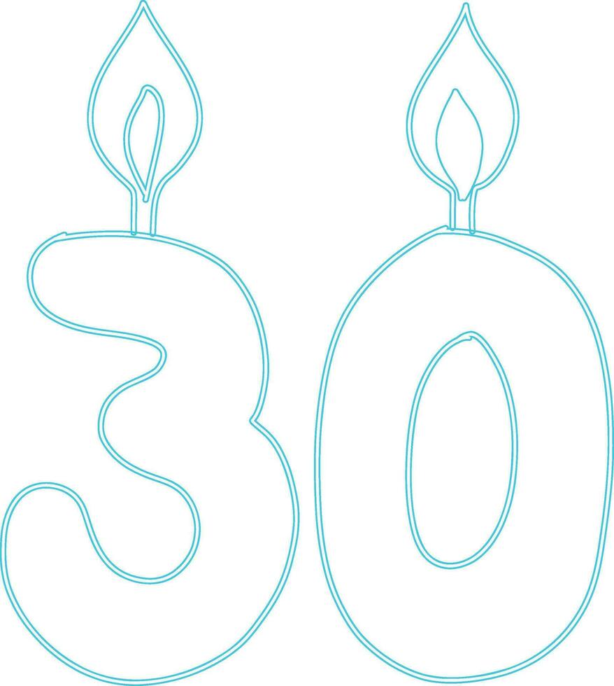 número 30 con vela festivo diseño. vector