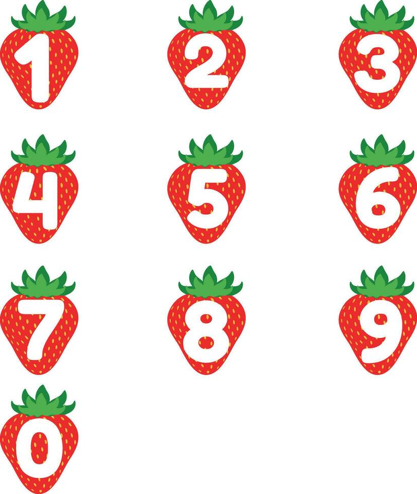 conjunto con fresas y números. vector