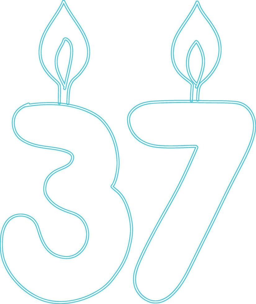 Number 37 with candle festive design. vector