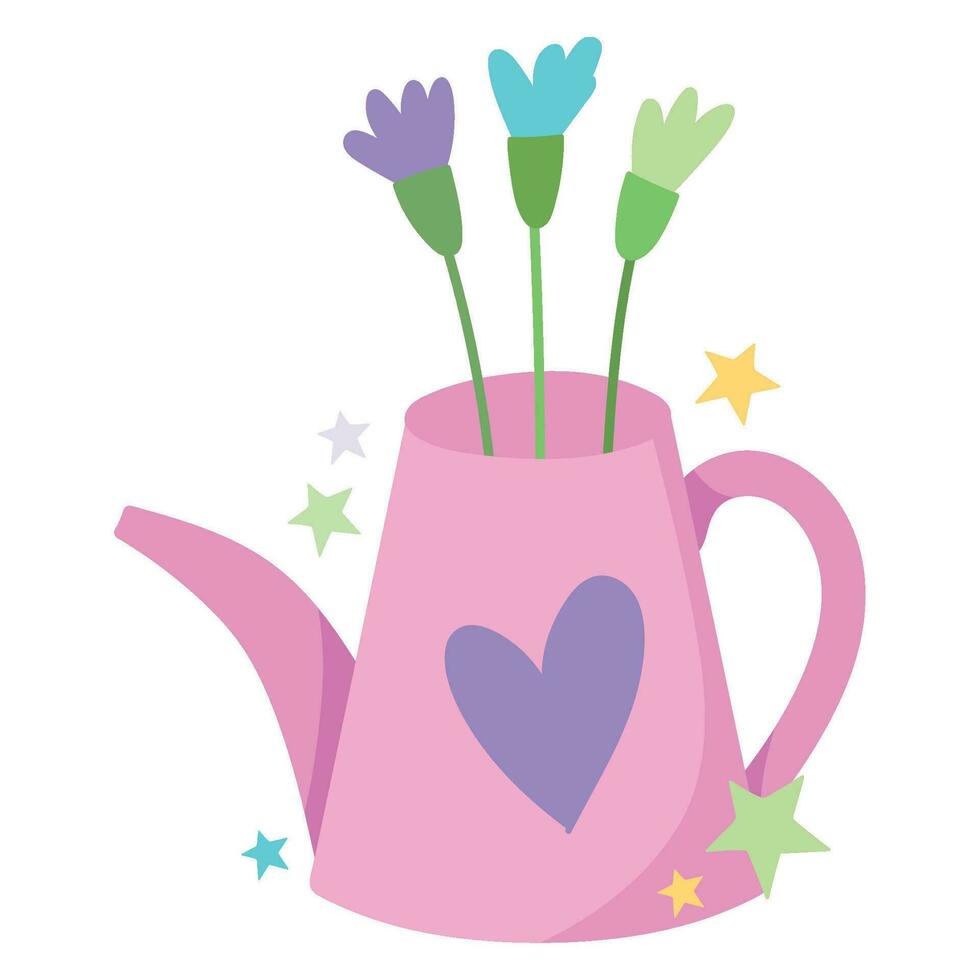 easter flowers and watering can isolated icon vector