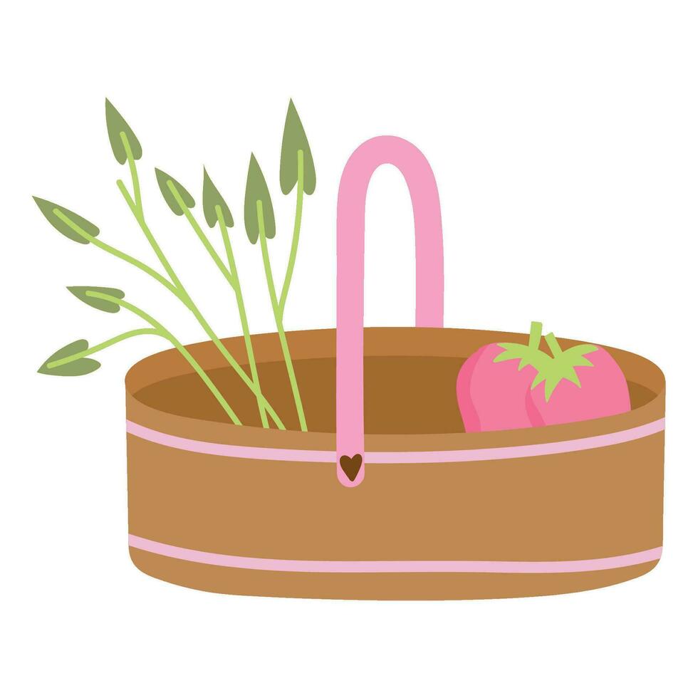 jardinería cesta con tomate icono aislado vector