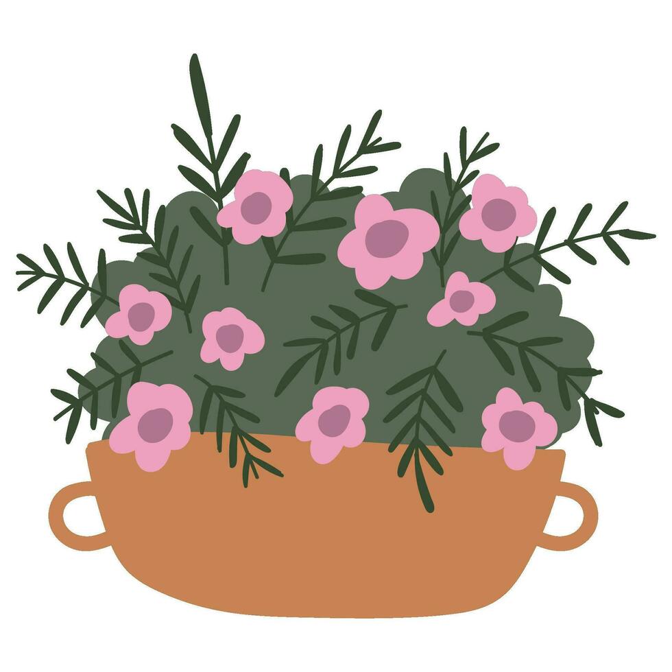 flowers in a pot, gardening plant icon isolated vector