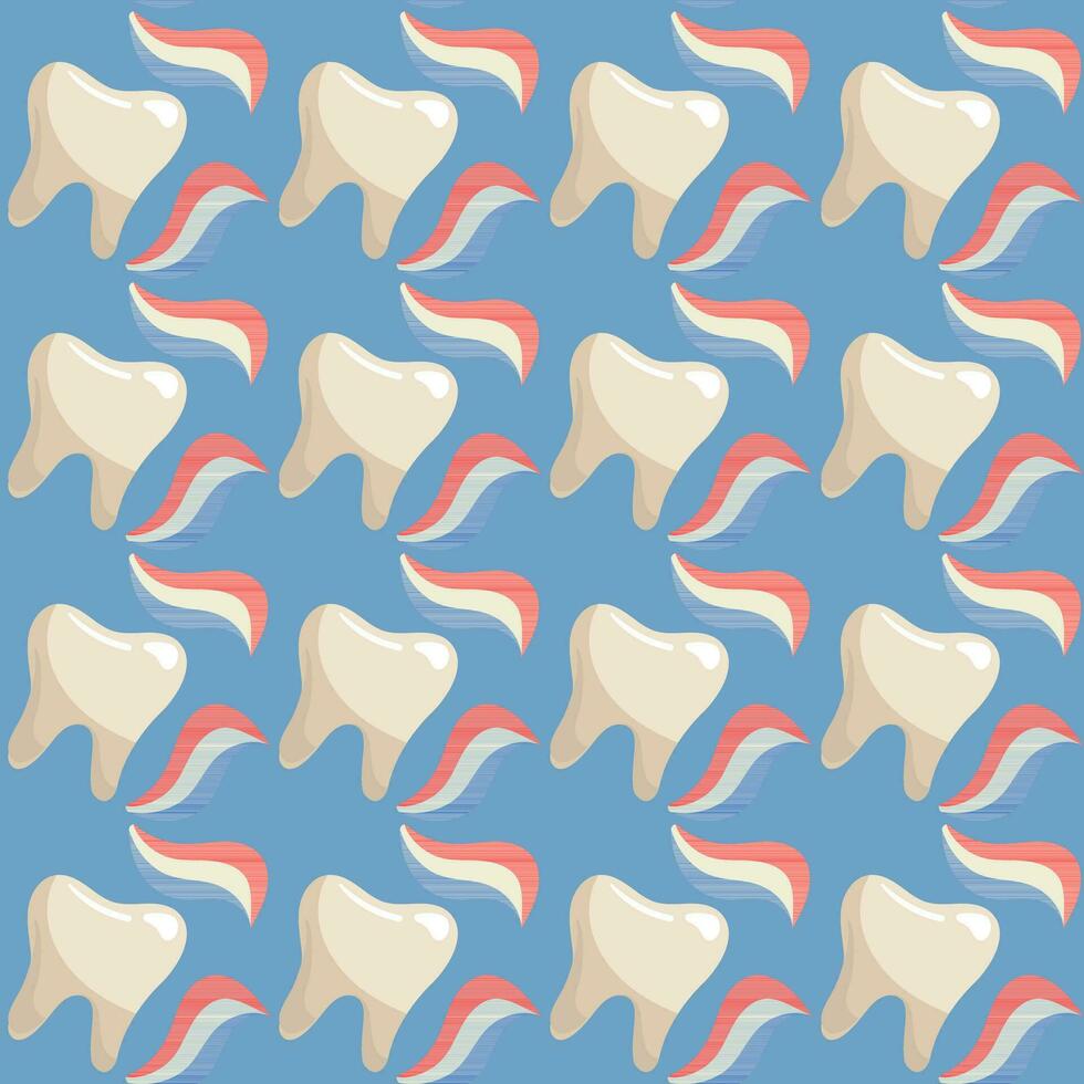 un modelo de sencillo limpiar dientes y pasta dental. cepillado tu dientes. tema cepillado dientes con pasta dental. dibujos animados vector ilustración. azul antecedentes para impresión en tela y envase papel