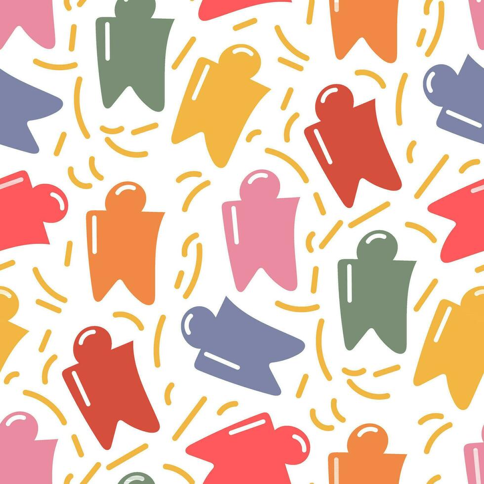 A pattern of colored square flags for the holiday with and without sticks, and fasteners. Scattered flags for a festive background Flags from the garland scattered on the white floor birthday Conffety vector