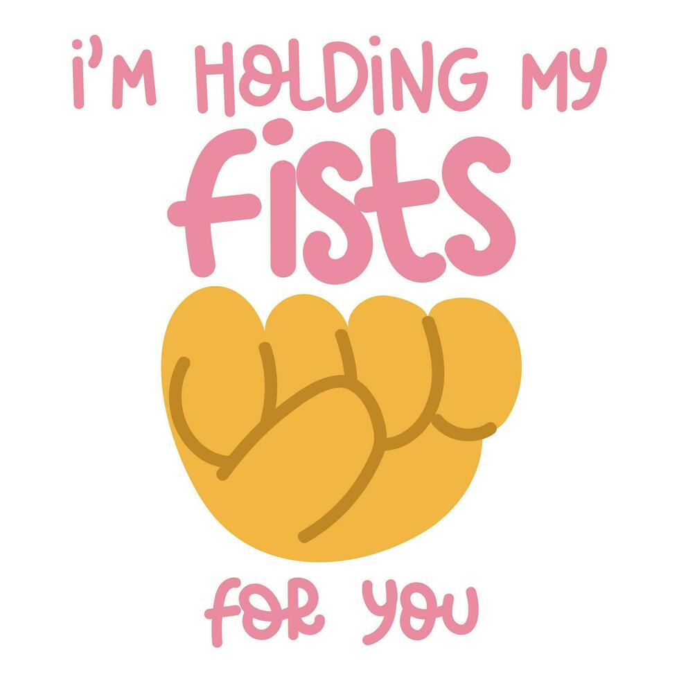 A banner with an illustration of a large cartoon hand, which depicts a fist as a sign of support. The fingers are gathered into a fist - a sign of strength. Inspiring, supportive banner. Square POWER vector
