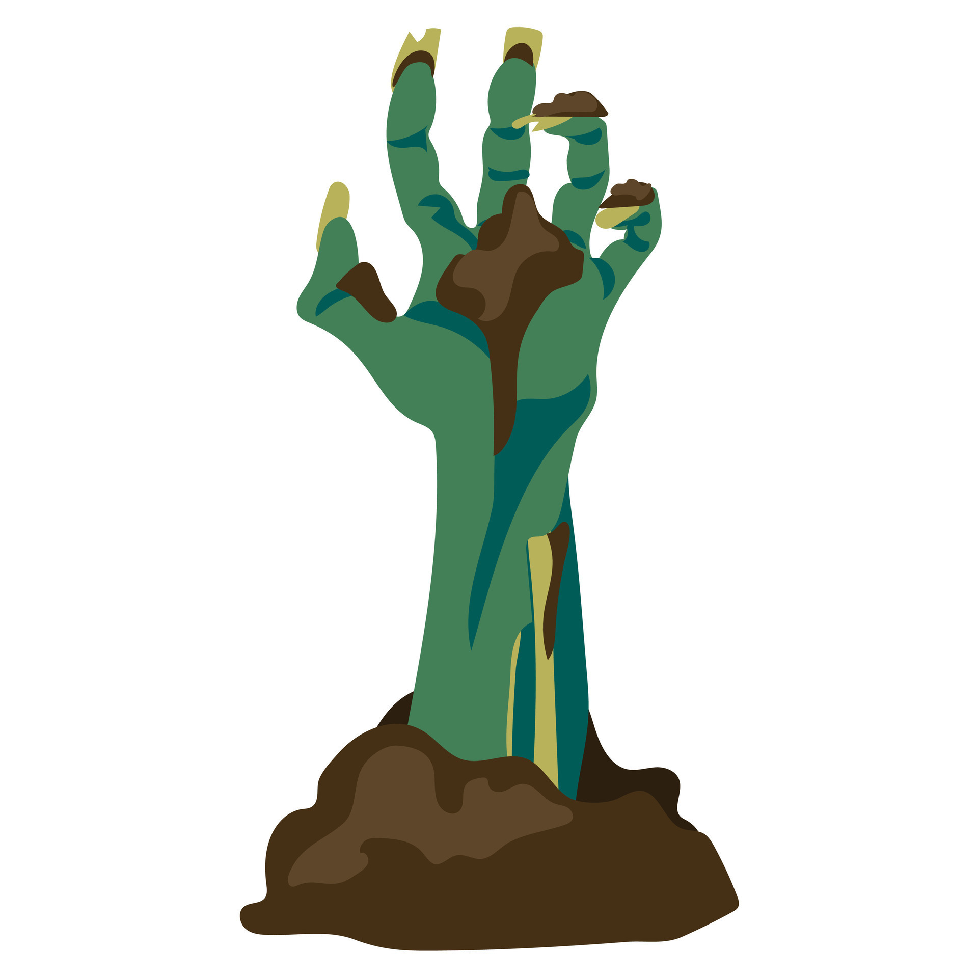 Scary zombie hand crawling out of the ground on a white background, Halloween holiday vector