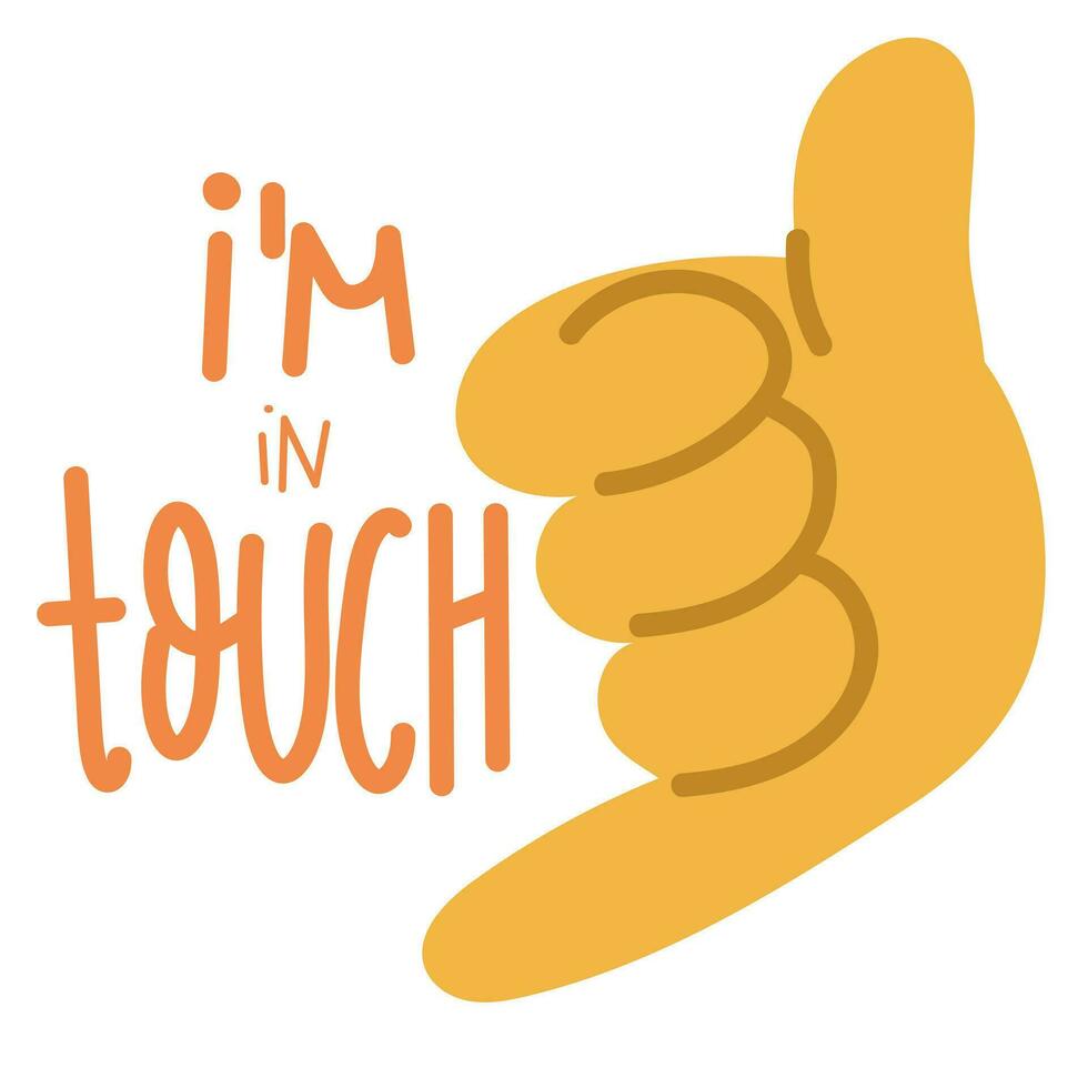 A banner with an illustration of a large cartoon hand, which depicts a handset sign. The hand is clenched into a fist, and the thumb and little finger are open - the bell. Inspiring Square banner vector