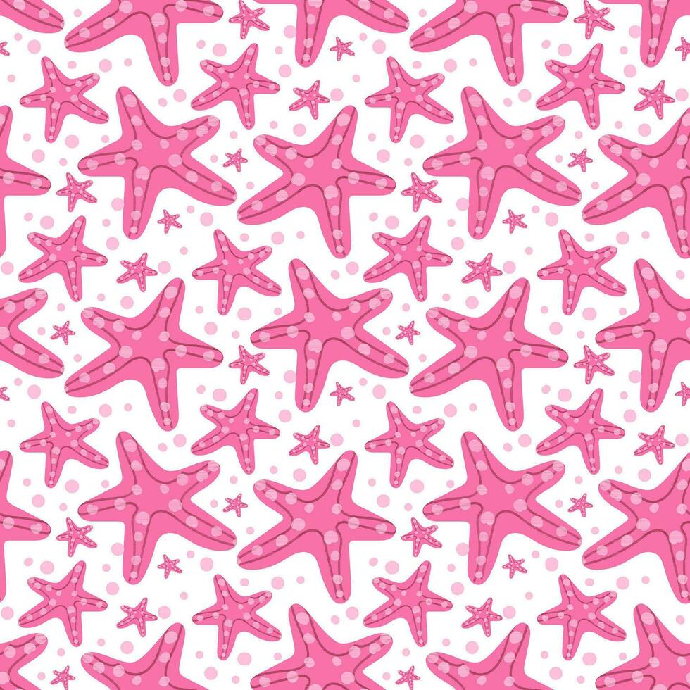 Seamless vector pattern with cute pink starfish. Children's marine illustration. Summer hand-drawn background for packaging, wrapping paper, banner, print, postcard, gift, fabric, postcard, textile