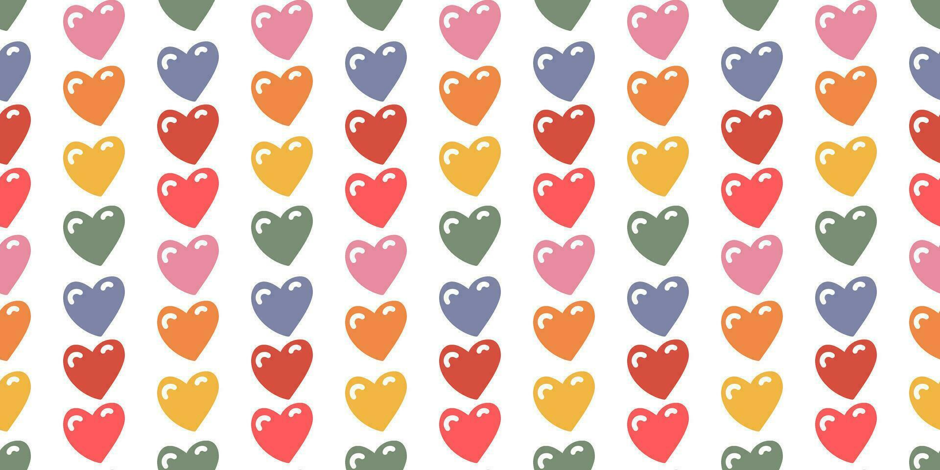 Seamless pattern of primitive shapes for children with a small volume. Colored hearts with highlights. Hand-drawn retro design. Elements for web, scrapbooking, stickers, wallpaper, poster. Gentle vector