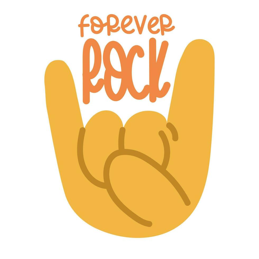 A banner with an illustration of a large cartoon hand, which depicts the rock forever sign. Palm with open fingers, index and little finger, the sign of the rock. Inspiring, supportive banner. Square vector