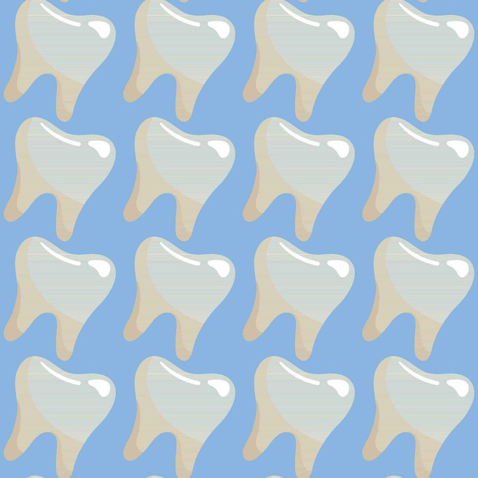 A pattern of simple clean teeth. Healthy teeth. The theme is healthy, clean teeth in a row. Cartoon vector illustration. Blue background for printing on fabric and wrapping paper. Seamless pattern