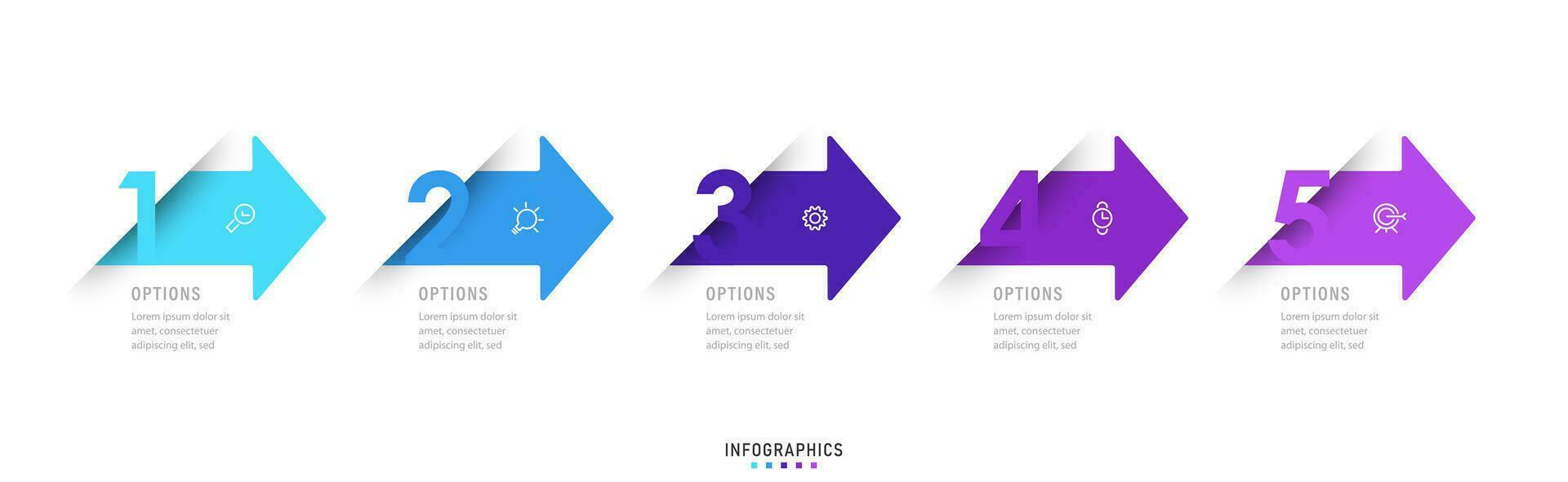 plantilla de diseño de etiquetas infográficas vectoriales con iconos y 5 opciones o pasos. se puede utilizar para diagramas de proceso, presentaciones, diseño de flujo de trabajo, banner, diagrama de flujo, gráfico de información. vector