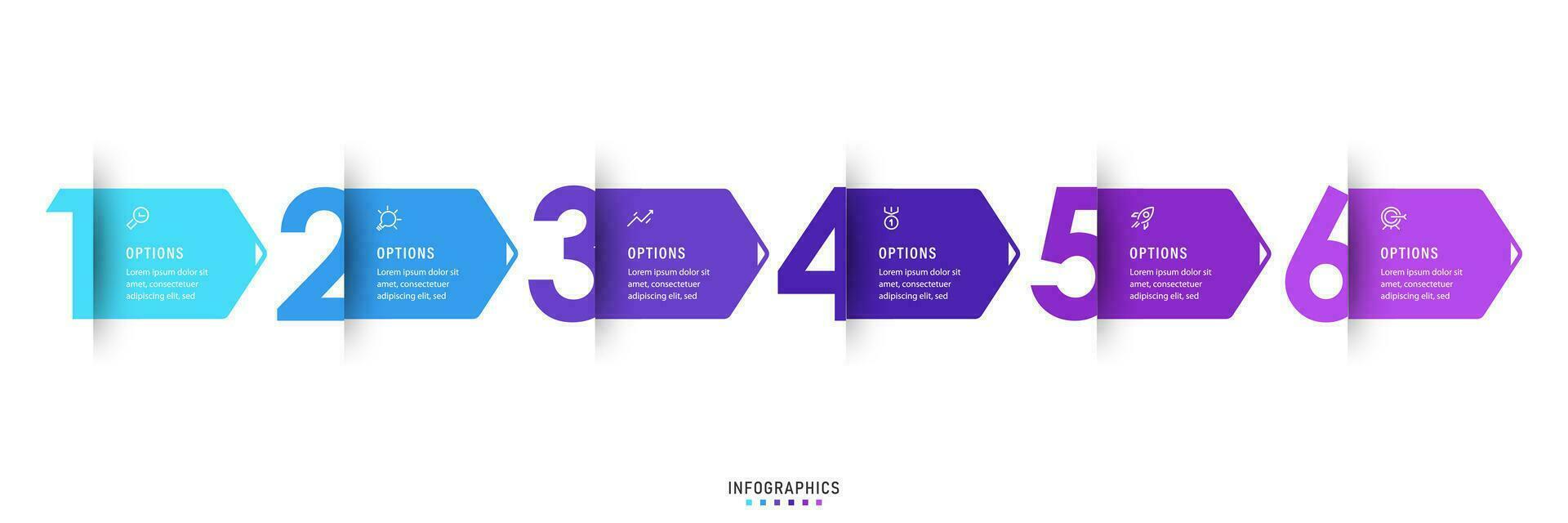 plantilla de diseño de etiquetas infográficas vectoriales con iconos y 6 opciones o pasos. se puede utilizar para diagramas de proceso, presentaciones, diseño de flujo de trabajo, banner, diagrama de flujo, gráfico de información. vector